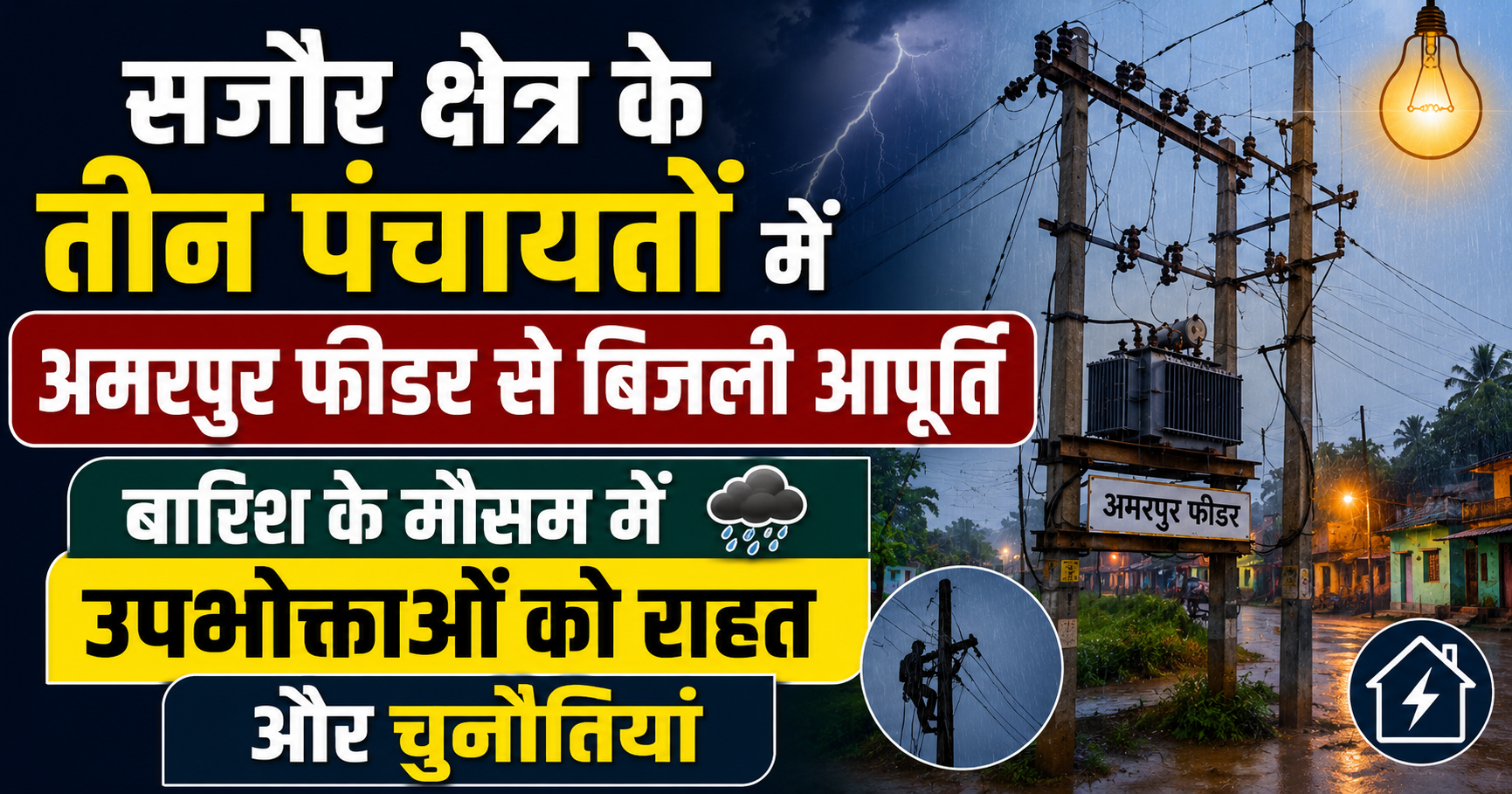 सजौर क्षेत्र के तीन पंचायतों में अमरपुर फीडर से बिजली आपूर्ति, बारिश के मौसम में उपभोक्ताओं को राहत और चुनौतियां