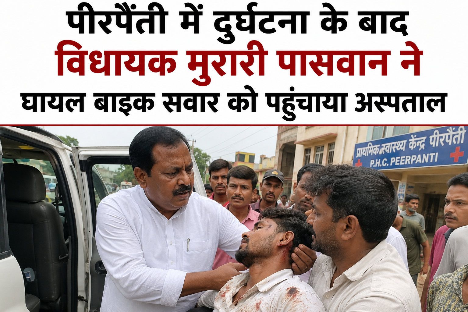 MLA Murari Paswan Rushes Injured Bike Rider to Hospital After Accident in Pirpainti