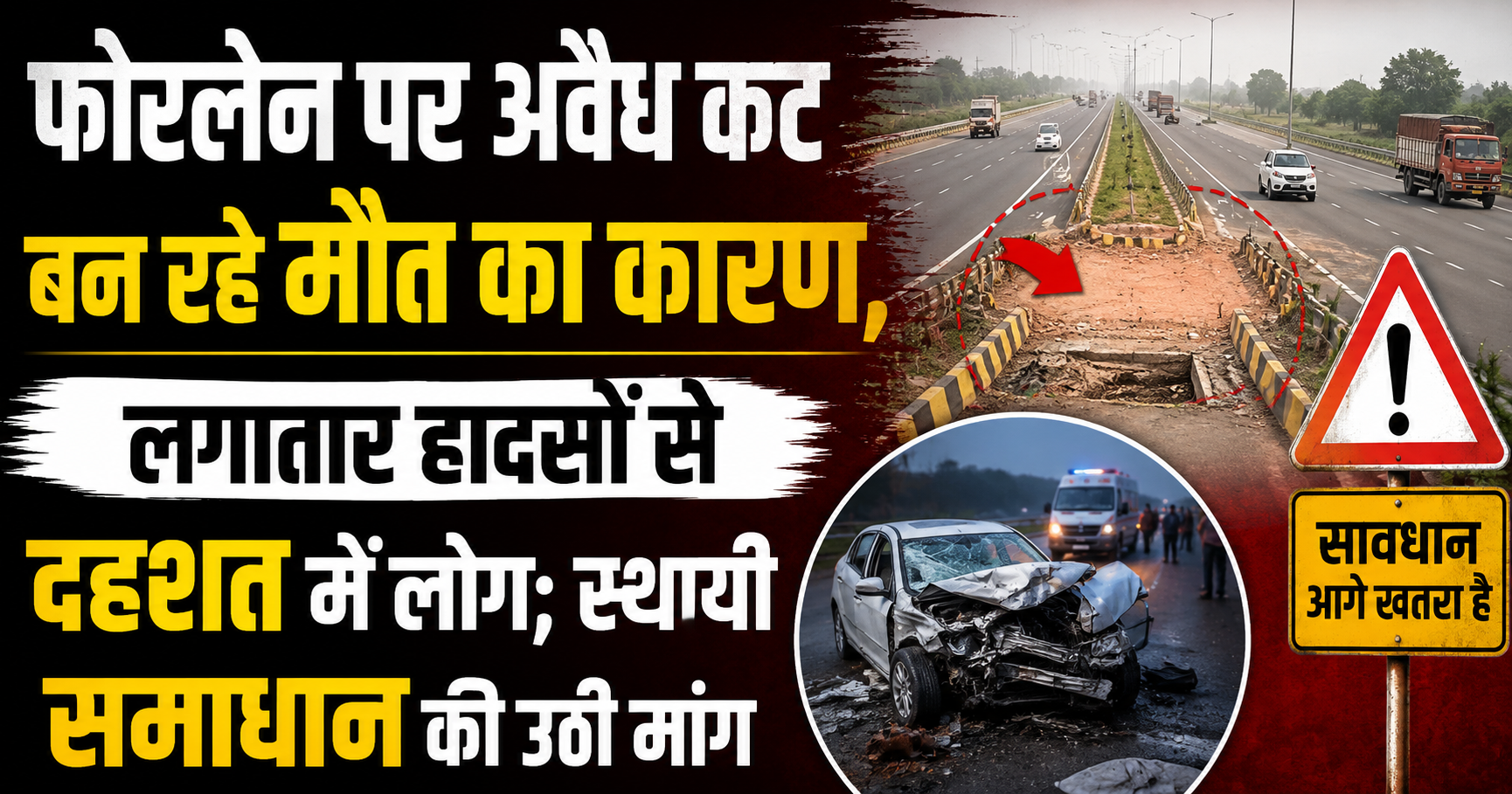 फोरलेन पर अवैध कट बन रहे मौत का कारण, लगातार हादसों से दहशत में लोग; स्थायी समाधान की उठी मांग