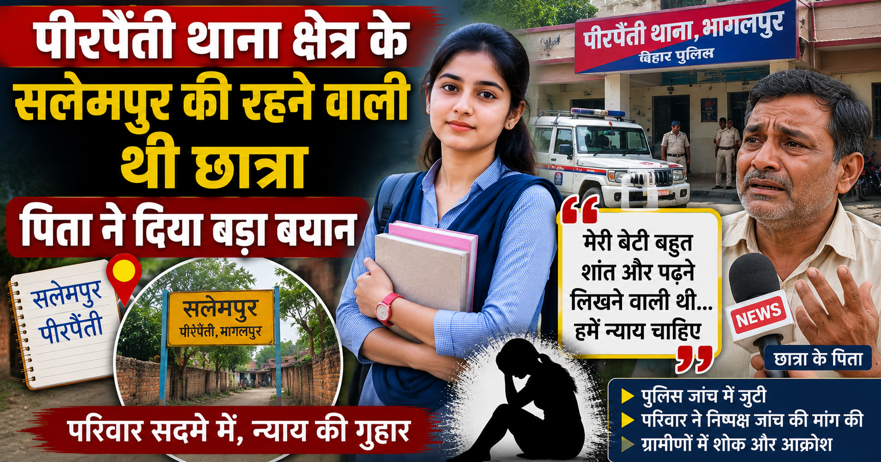 होमवर्क न बनाने पर छात्रा ने की आत्महत्या, पीरपैंती के सलेमपुर में मचा कोहराम