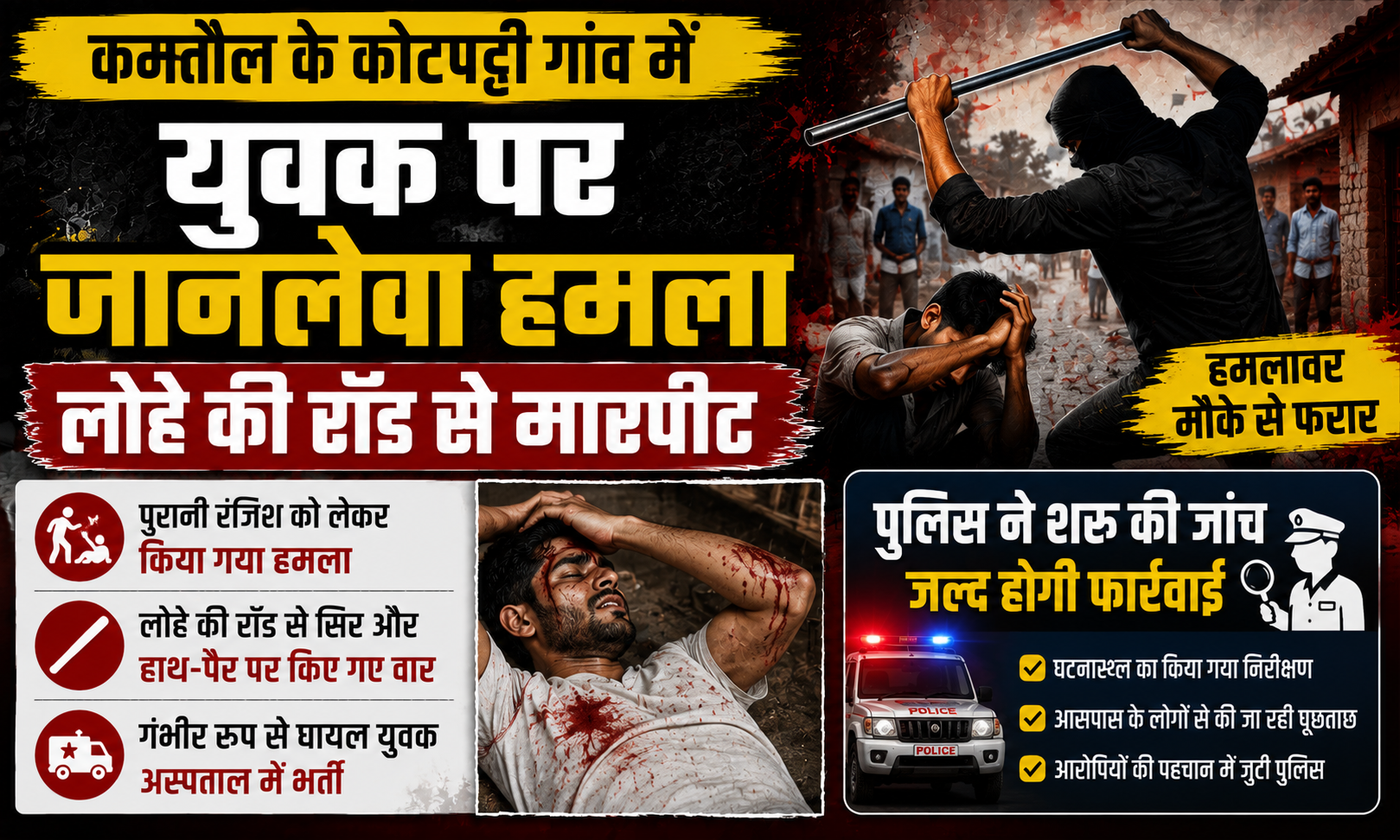 Man Seriously Injured in Alleged Iron Rod Attack in Kotpatti Village; Police Launch Investigation