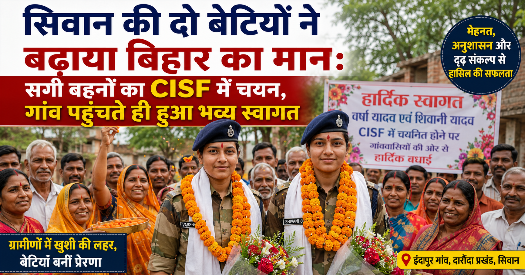 सगी बहनों का CISF में चयन, गांव पहुंचते ही हुआ भव्य स्वागत