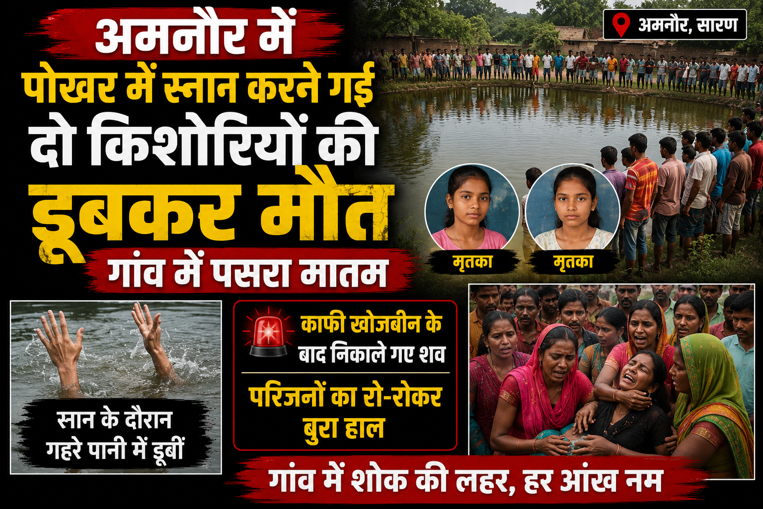 अमनौर में पोखर में स्नान करने गई दो किशोरियों की डूबकर मौत, गांव में पसरा मातम