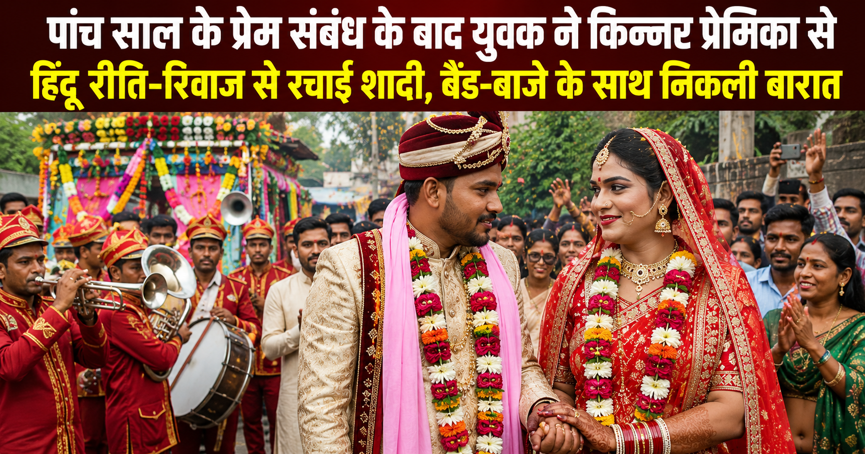 Man Marries His Transgender Partner After Five-Year Relationship, Wedding Procession Celebrated with Band and Traditional Rituals