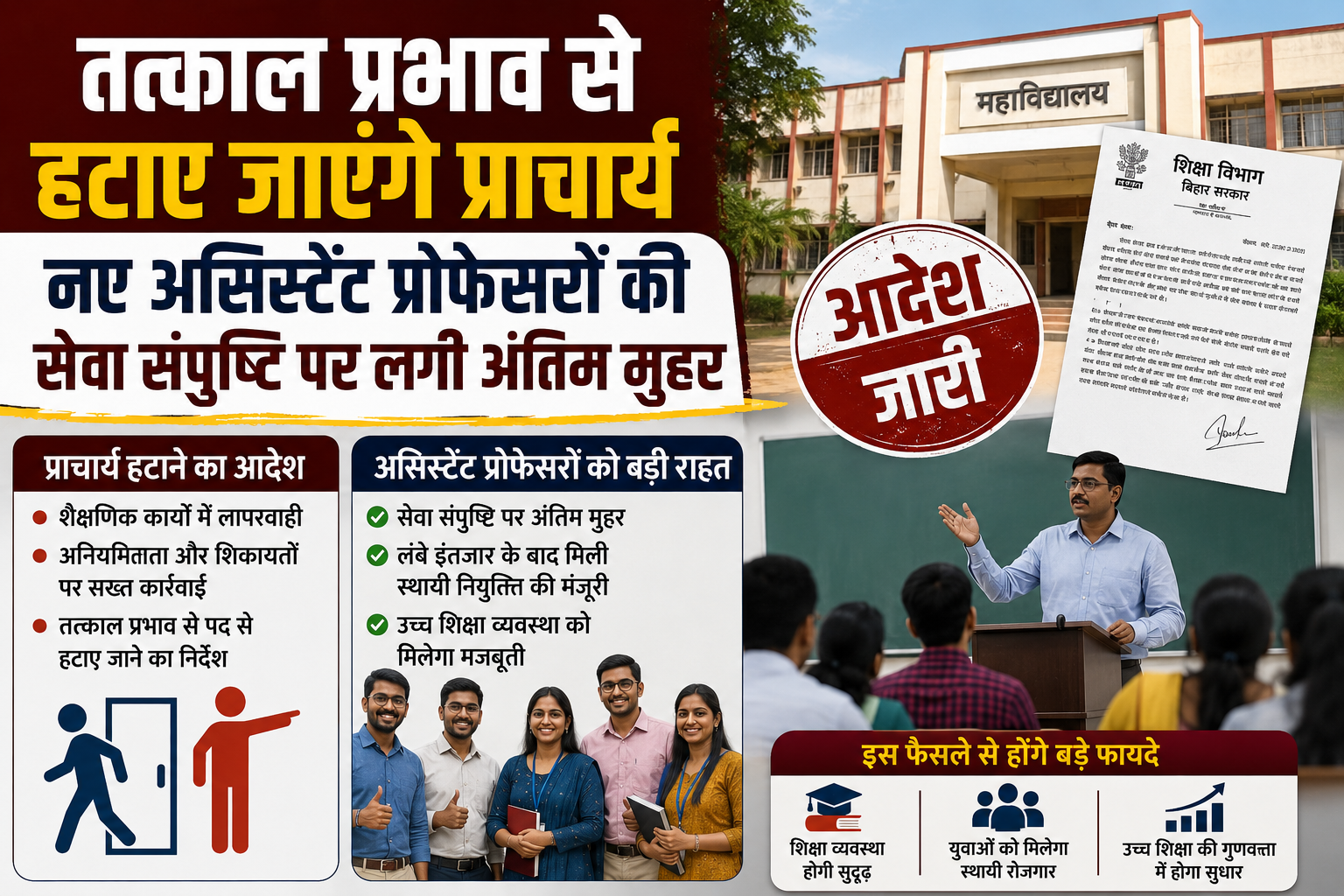 तत्काल प्रभाव से हटाए जाएंगे प्राचार्य, नए असिस्टेंट प्रोफेसरों की सेवा संपुष्टि पर लगी अंतिम मुहर