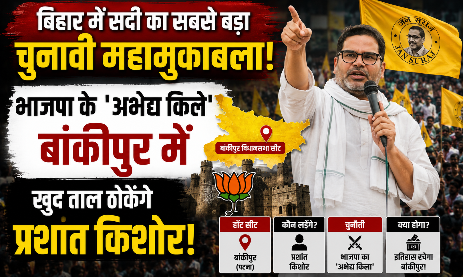 बिहार में सदी का सबसे बड़ा चुनावी महामुकाबला: भाजपा के 'अभेद्य किले' बांकीपुर में खुद ताल ठोकेंगे प्रशांत किशोर!