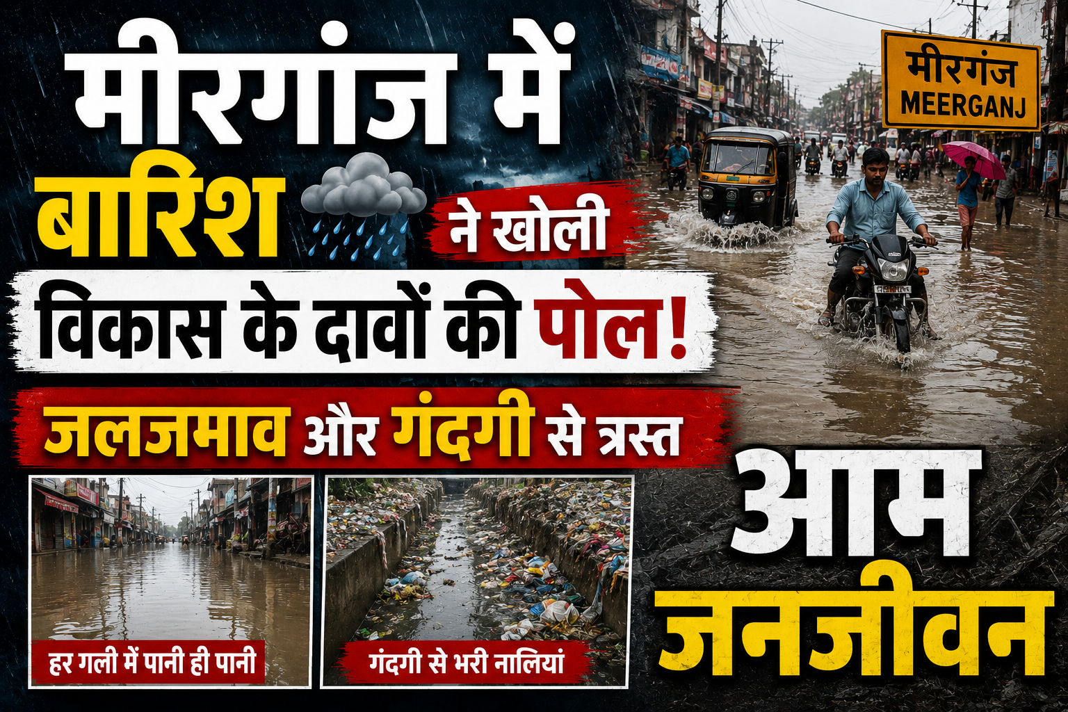 मीरगंज में बारिश ने खोली विकास के दावों की पोल: जलजमाव और गंदगी से त्रस्त आम जनजीवन