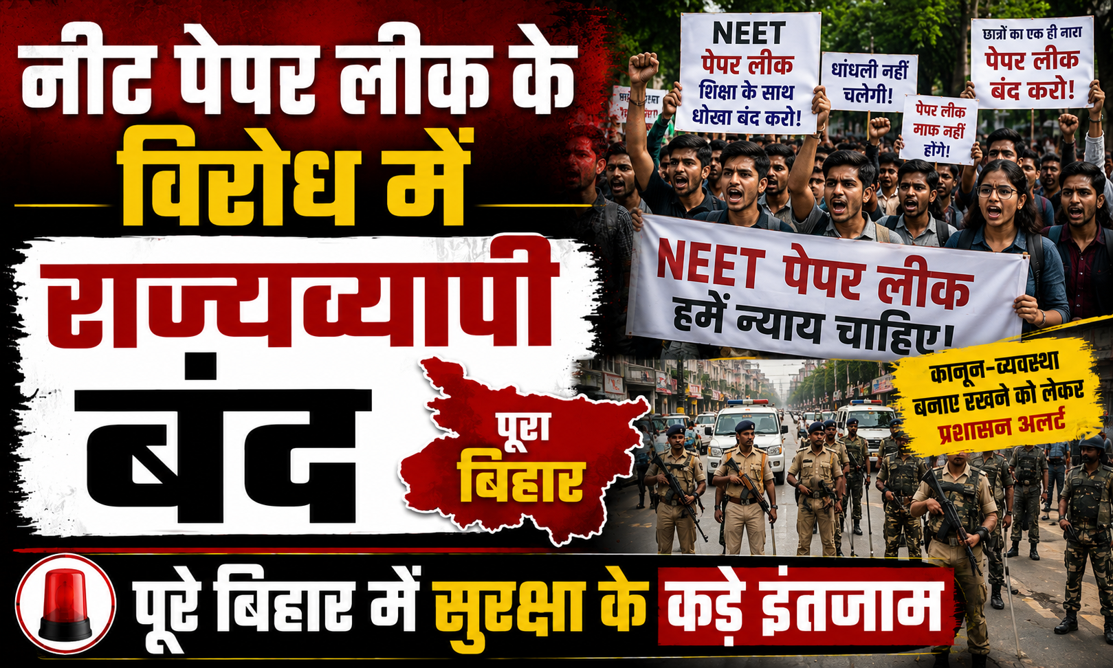 नीट पेपर लीक के विरोध में राज्यव्यापी बंद, पूरे बिहार में सुरक्षा के कड़े इंतजाम