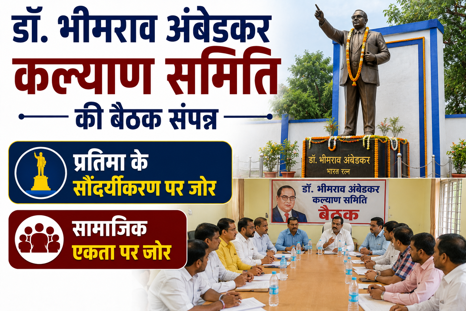 डॉ. भीमराव अंबेडकर कल्याण समिति की बैठक संपन्न; प्रतिमा के सौंदर्यीकरण और सामाजिक एकता पर जोर