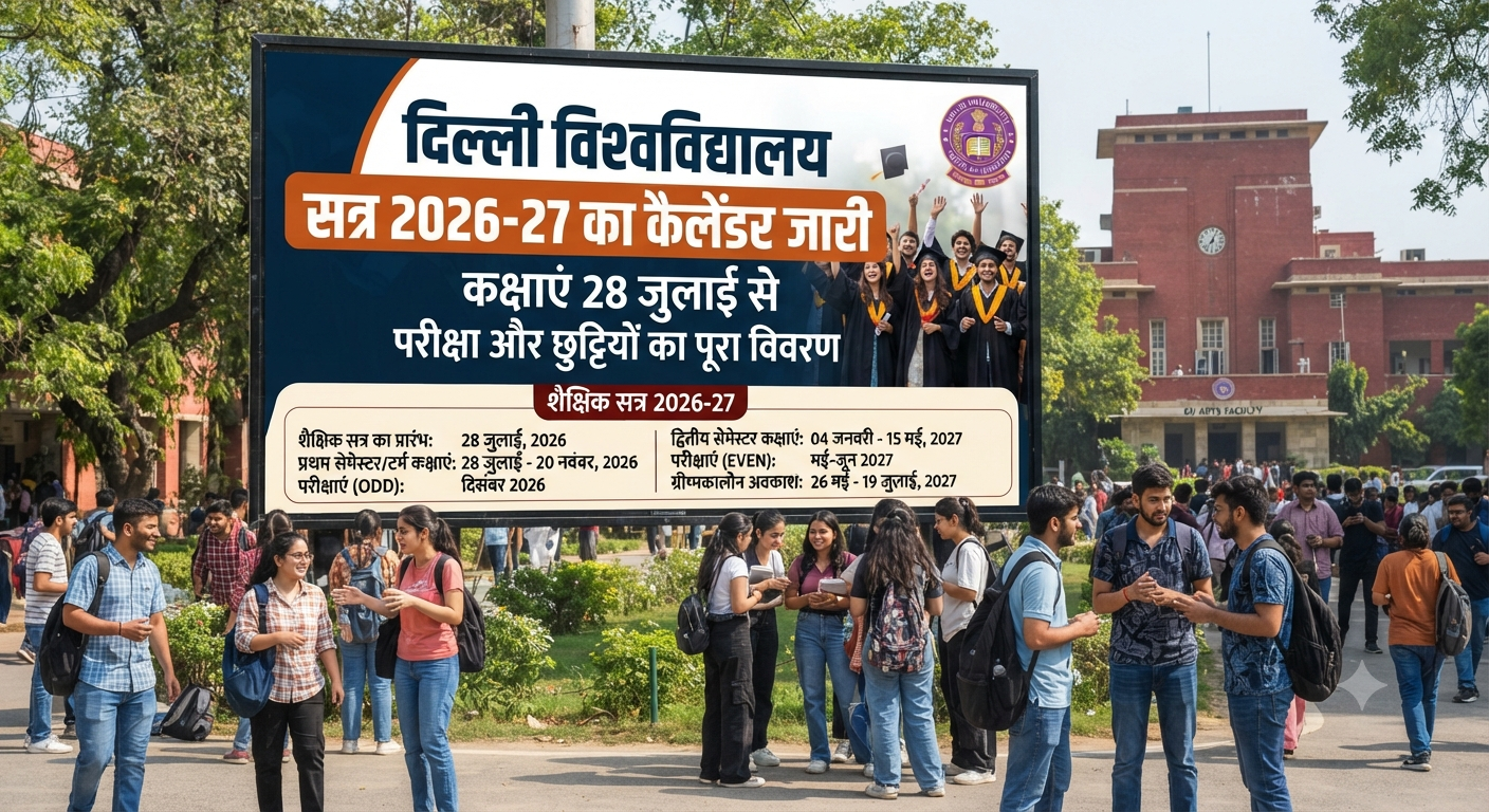 दिल्ली विश्वविद्यालय का सत्र 2026-27 का कैलेंडर जारी — कक्षाएं 28 जुलाई से, परीक्षा और छुट्टियों का पूरा विवरण