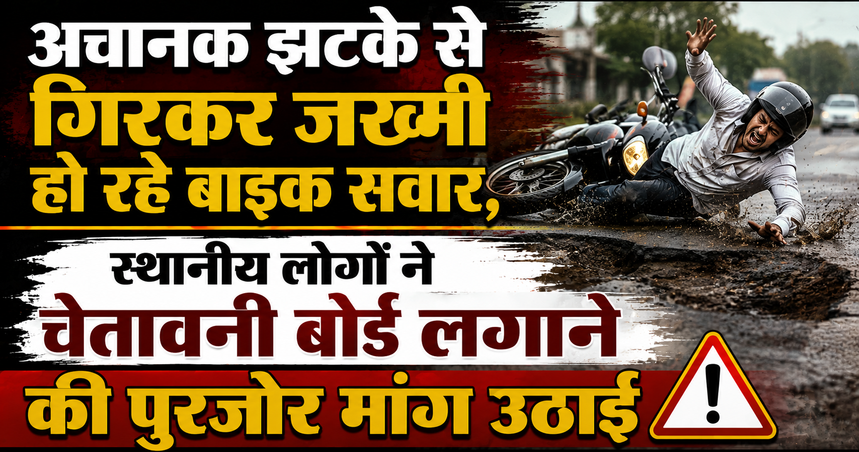 अचानक झटके से गिरकर जख्मी हो रहे बाइक सवार, स्थानीय लोगों ने चेतावनी बोर्ड लगाने की पुरजोर मांग उठाई