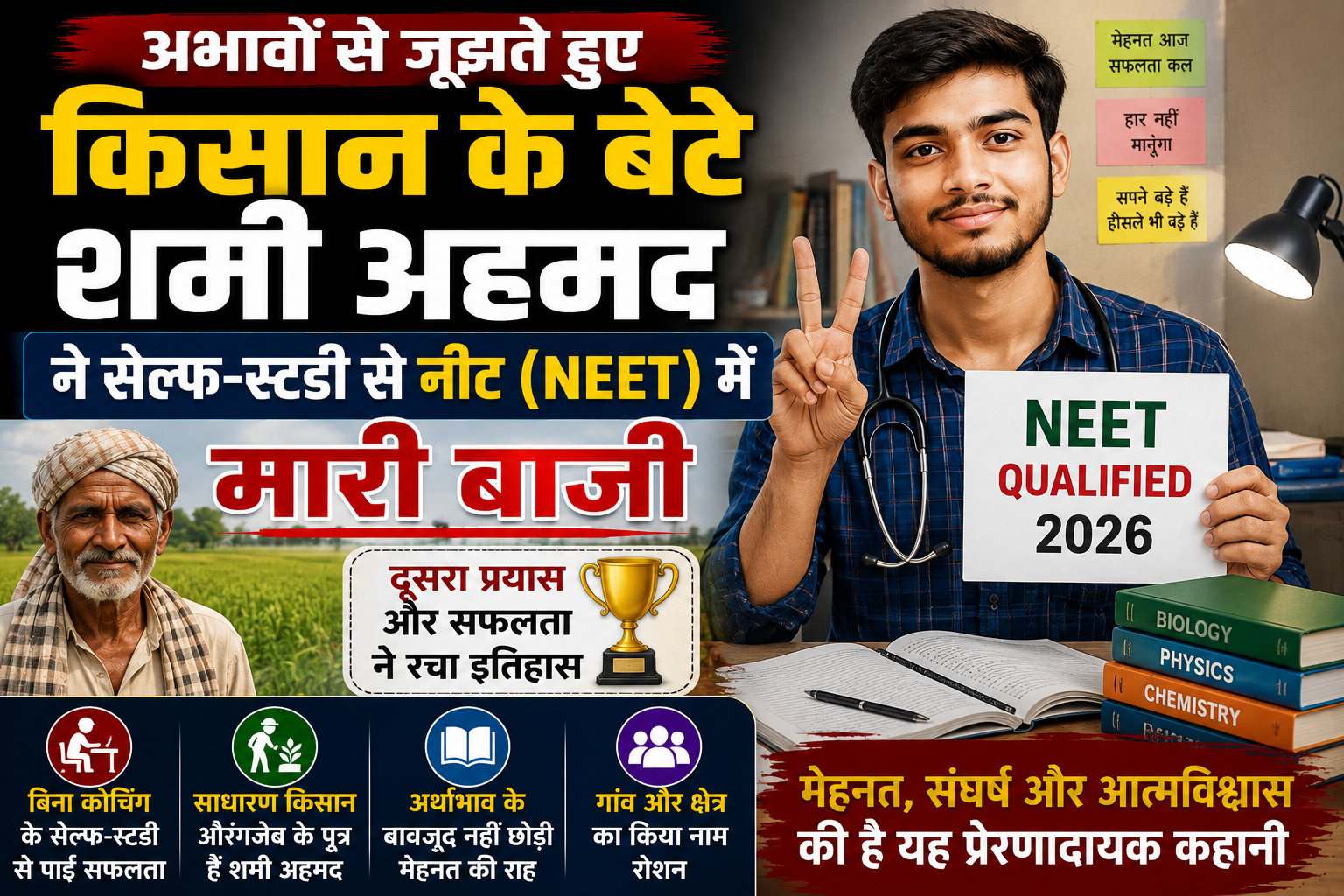 अभावों से जूझते हुए किसान के बेटे शमी अहमद ने सेल्फ-स्टडी से नीट (NEET) में मारी बाजी