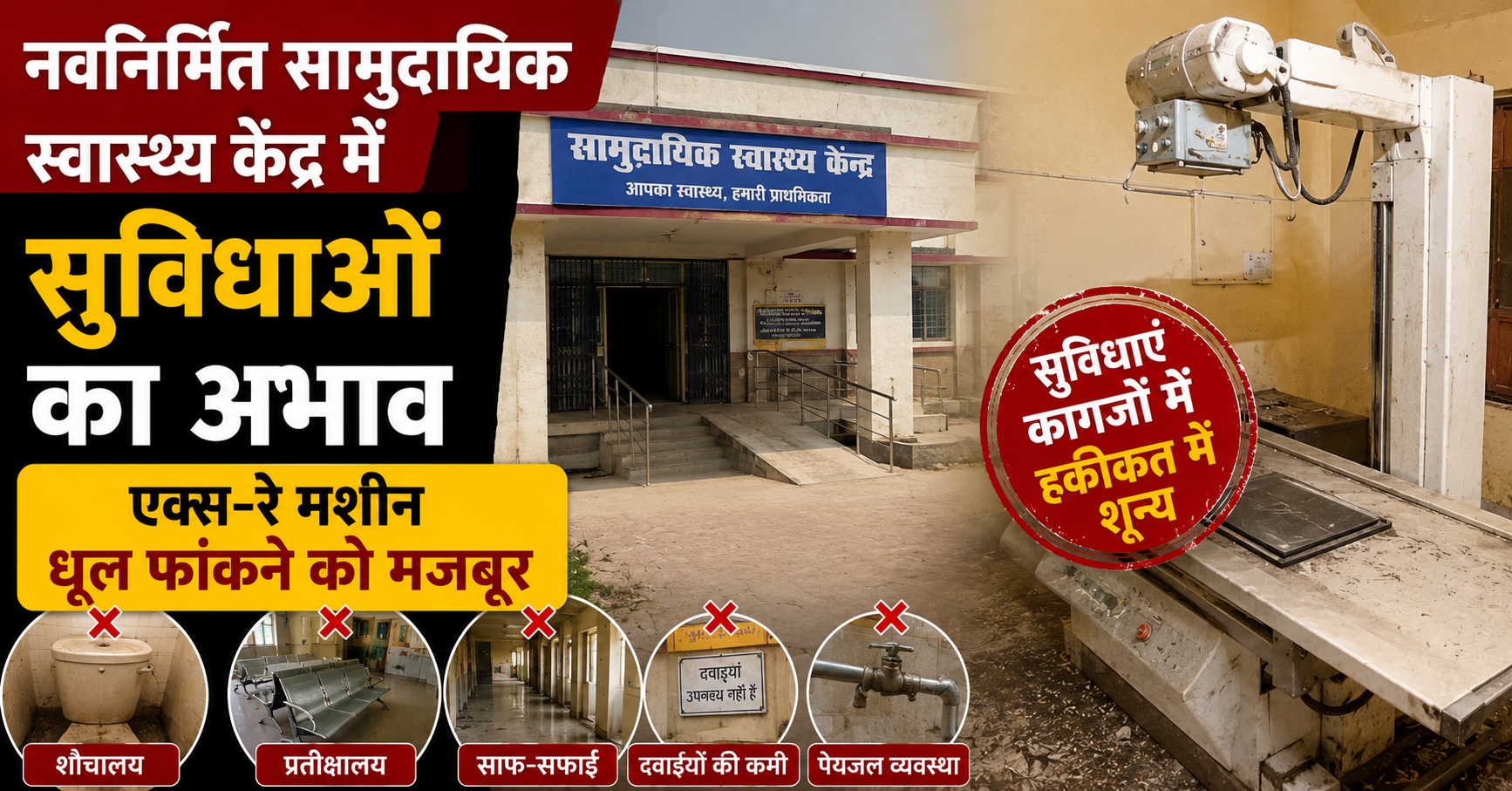 सुल्तानगंज: नवनिर्मित सामुदायिक स्वास्थ्य केंद्र में सुविधाओं का अभाव, एक्स-रे मशीन धूल फांकने को मजबूर