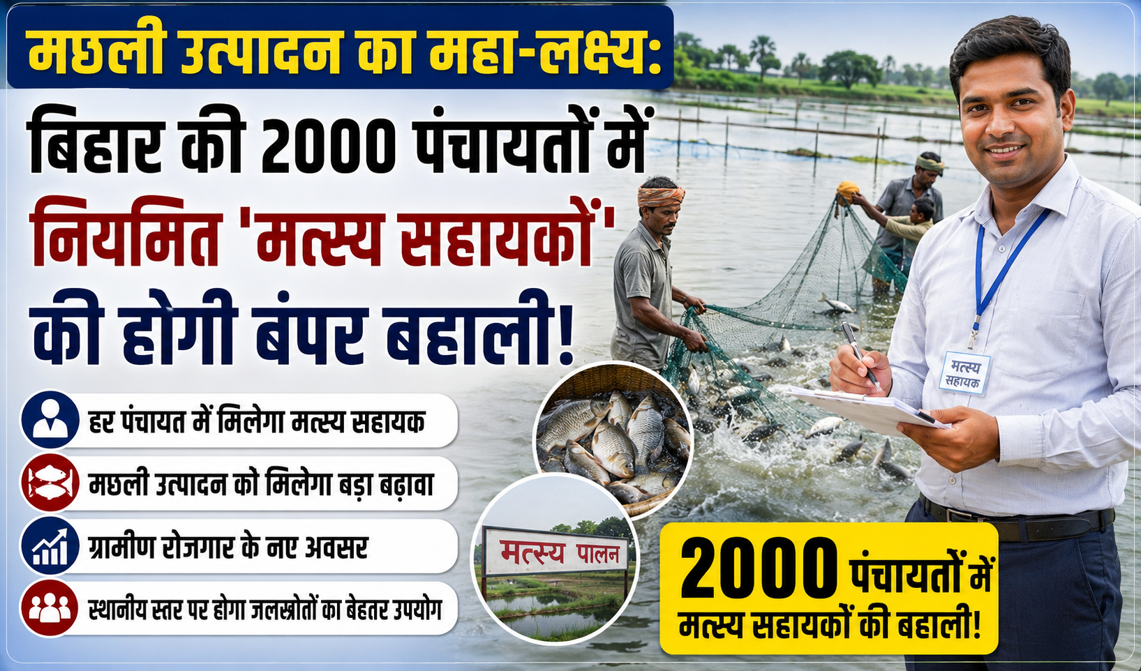 मछली उत्पादन का महा-लक्ष्य: बिहार की 2000 पंचायतों में नियमित 'मत्स्य सहायकों' की होगी बंपर बहाली!