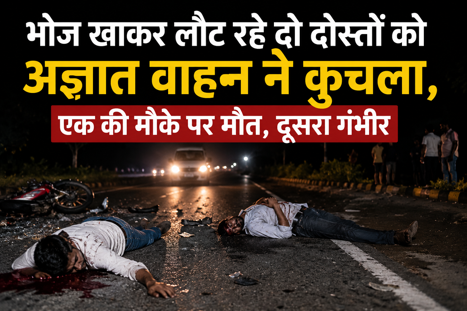 भोज खाकर लौट रहे दो दोस्तों को अज्ञात वाहन ने कुचला, एक की मौके पर मौत, दूसरा गंभीर