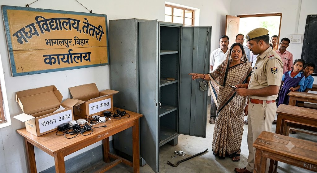 मध्य विद्यालय तेतरी में भीषण चोरी; ताला तोड़कर टैबलेट और कीमती सामान उड़ा ले गए चोर