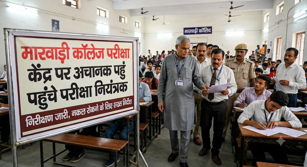 मारवाड़ी कॉलेज परीक्षा केंद्र पर अचानक पहुंचे परीक्षा नियंत्रक; विवि के उड़नदस्ता दल ने की सख्ती से जांच, कॉलेज प्रशासन ने भेजी अपनी रिपोर्ट