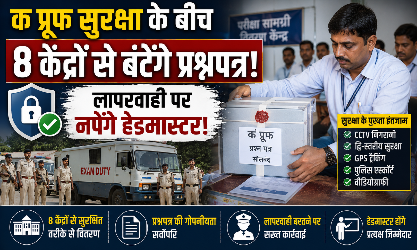 क प्रूफ सुरक्षा के बीच 8 केंद्रों से बंटेंगे प्रश्नपत्र, लापरवाही पर नपेंगे हेडमास्टर!