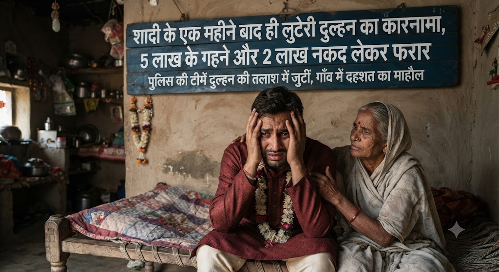 शादी के एक महीने बाद ही लुटेरी दुल्हन का कारनामा, 5 लाख के गहने और 2 लाख नकद लेकर फरार