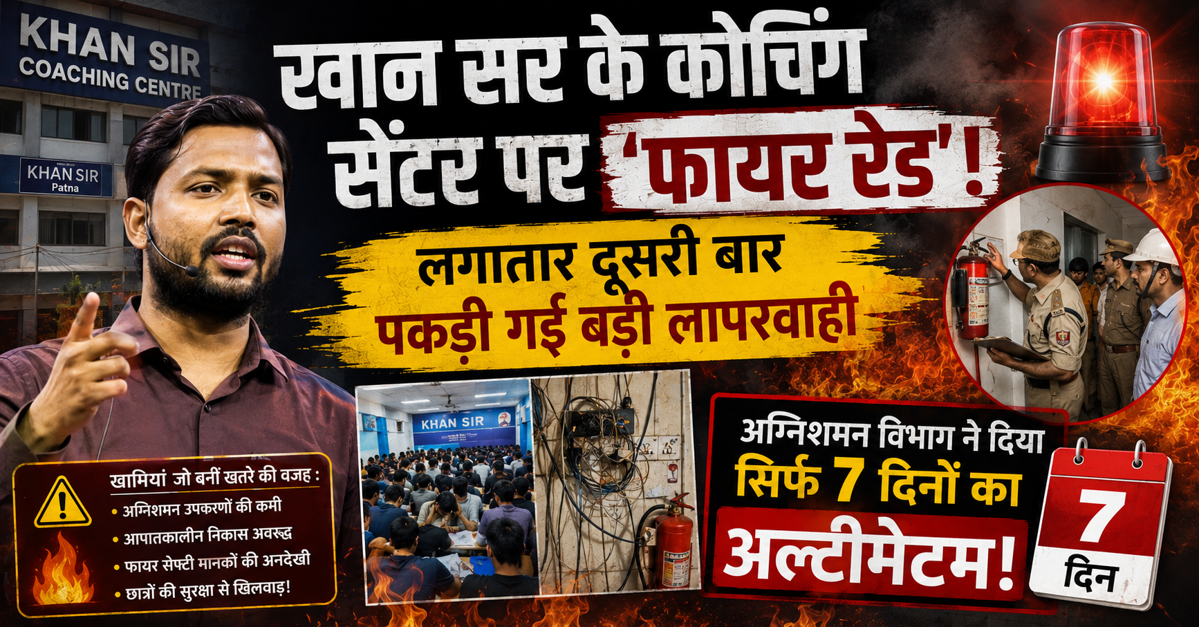 खान सर के कोचिंग सेंटर पर 'फायर रेड'! लगातार दूसरी बार पकड़ी गई बड़ी लापरवाही, अग्निशमन विभाग ने दिया सिर्फ 7 दिनों का अल्टीमेटम