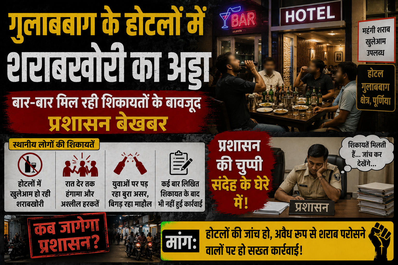 गुलाबबाग के होटलों में शराबखोरी का अड्डा, बार-बार मिल रही शिकायतों के बावजूद प्रशासन बेखबर