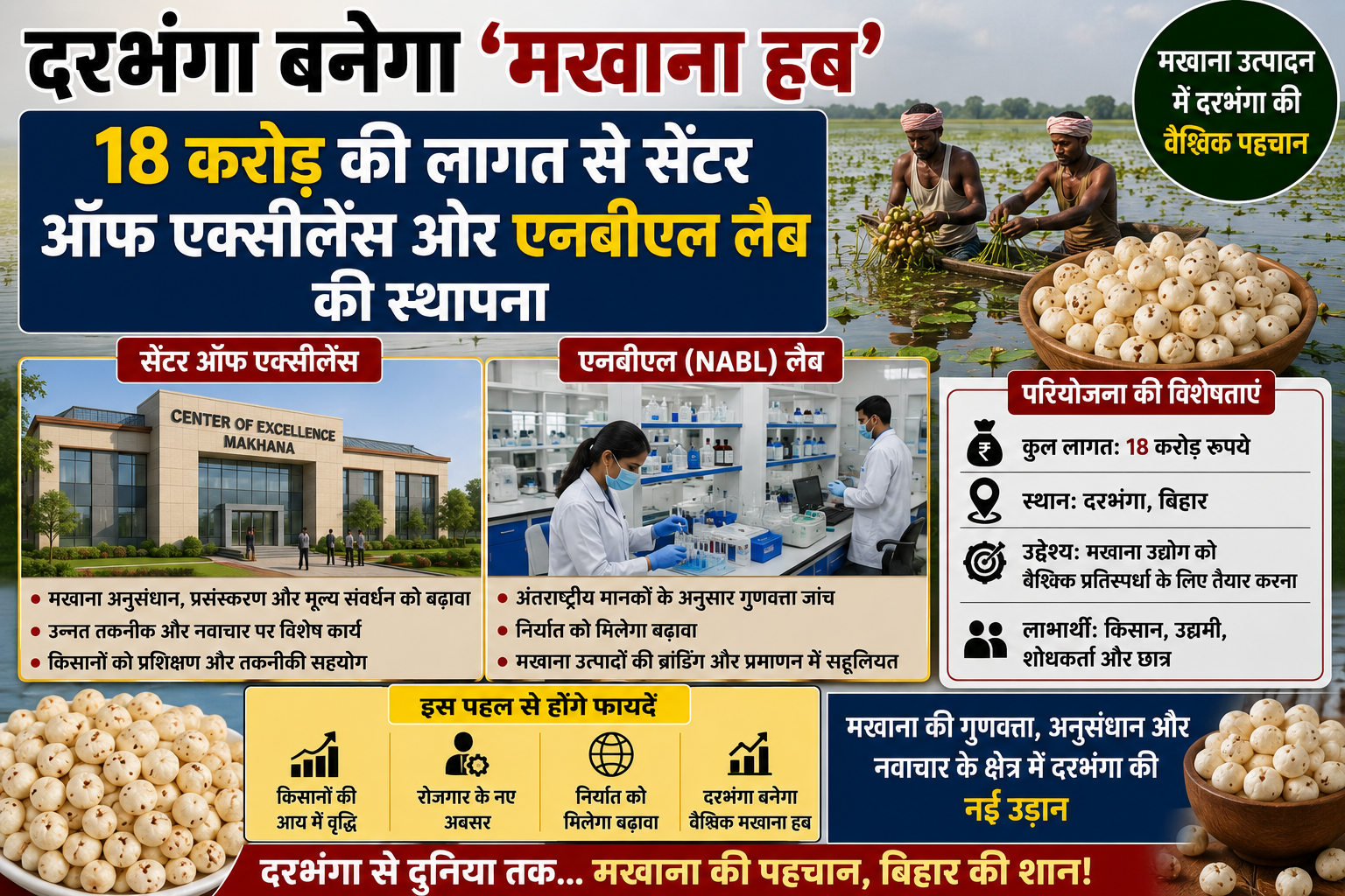 Darbhanga to Become 'Makhana Hub': Establishment of Center of Excellence and NABL Lab at a Cost of ₹18 Crore