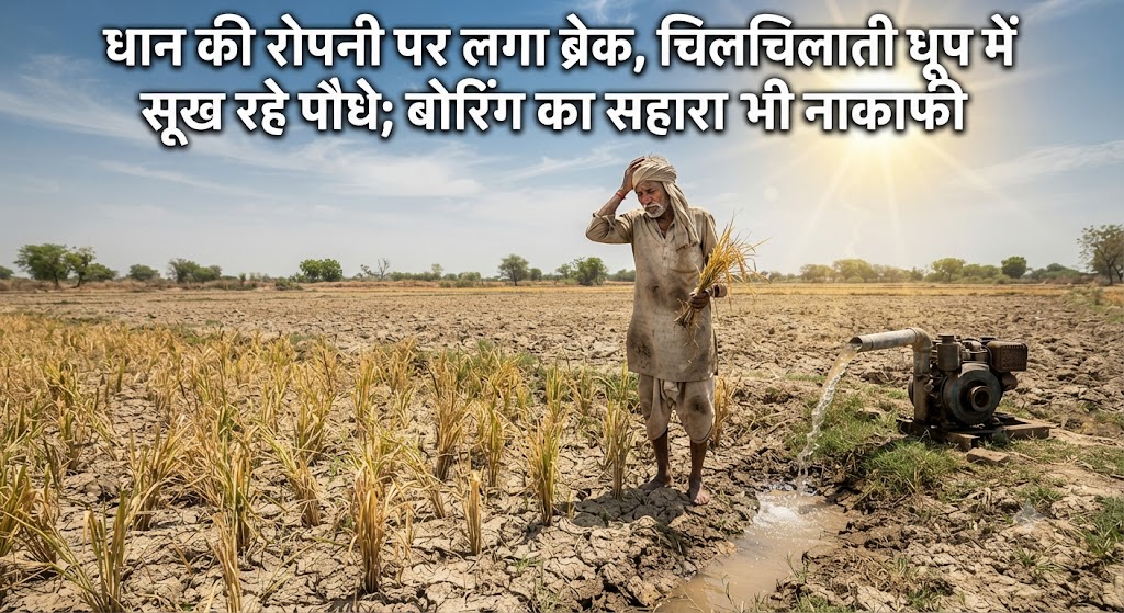 धान की रोपनी पर लगा ब्रेक, चिलचिलाती धूप में सूख रहे पौधे; बोरिंग का सहारा भी नाकाफी