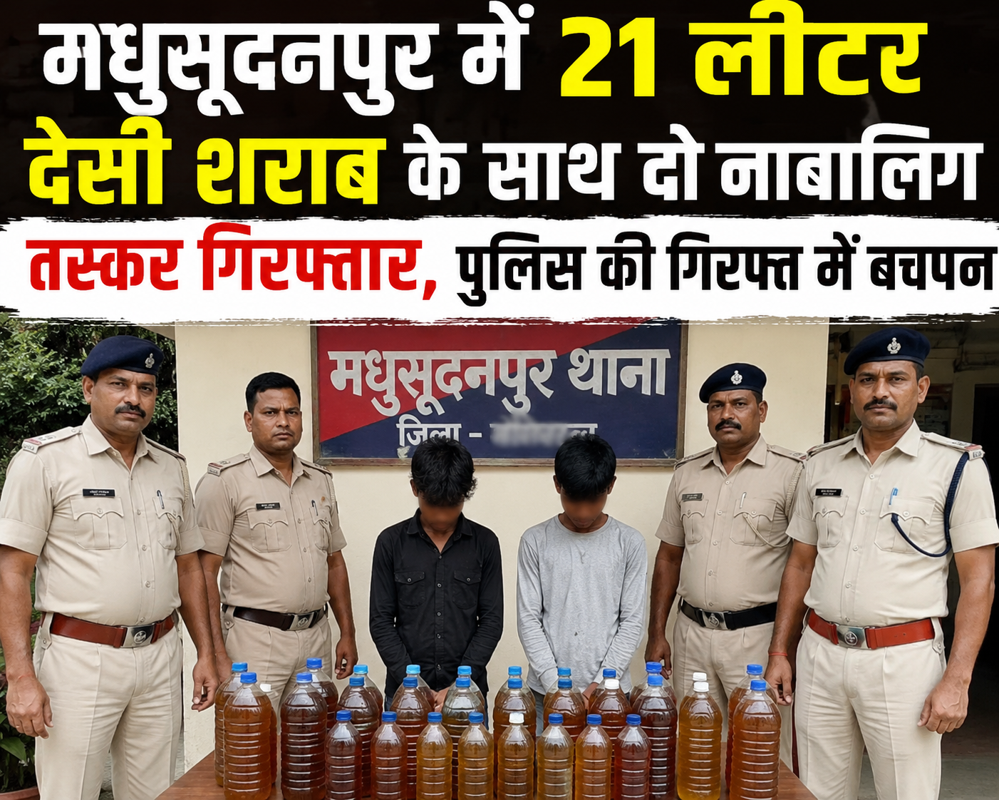 Two Minor Smugglers Arrested with 21 Liters of Country Liquor in Madhusudanpur; Childhood in Police Custody