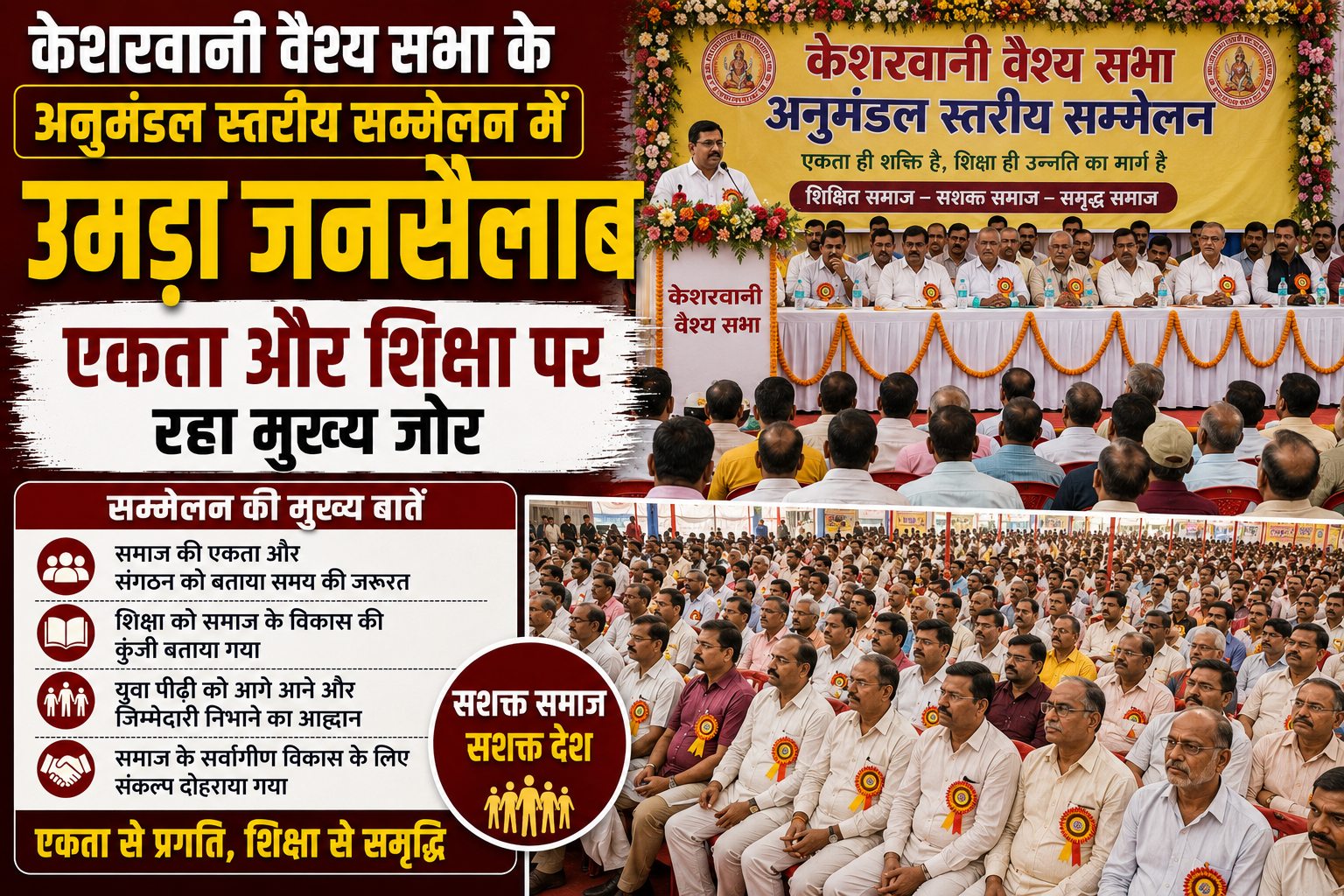 केशरवानी वैश्य सभा के अनुमंडल स्तरीय सम्मेलन में उमड़ा जनसैलाब; एकता और शिक्षा पर रहा मुख्य जोर