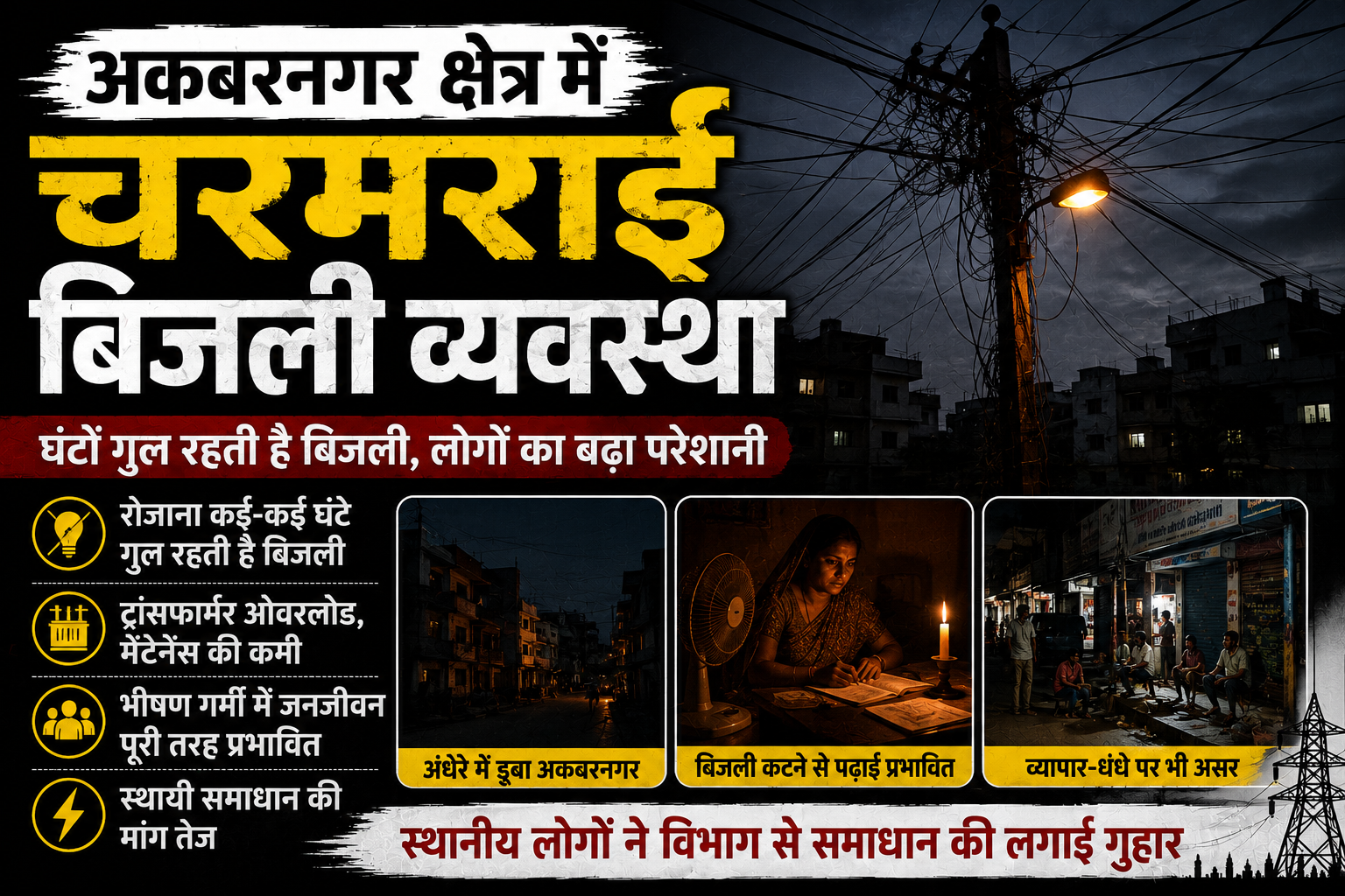 अकबरनगर क्षेत्र में चरमराई बिजली व्यवस्था; श्रीरामपुर, खेरैहिया और बसंतपुर समेत कई गांवों में पांच घंटे गुल रही बिजली, चिलचिलाती धूप और उमस भरी गर्मी से बेहाल रहे ग्रामीण