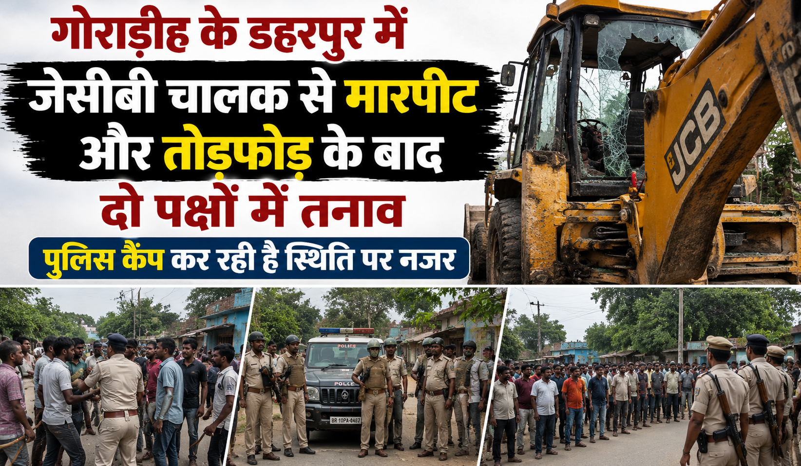 गोराडीह के डहरपुर में जेसीबी चालक से मारपीट और तोड़फोड़ के बाद दो पक्षों में तनाव, पुलिस कैंप कर रही है स्थिति पर नजर