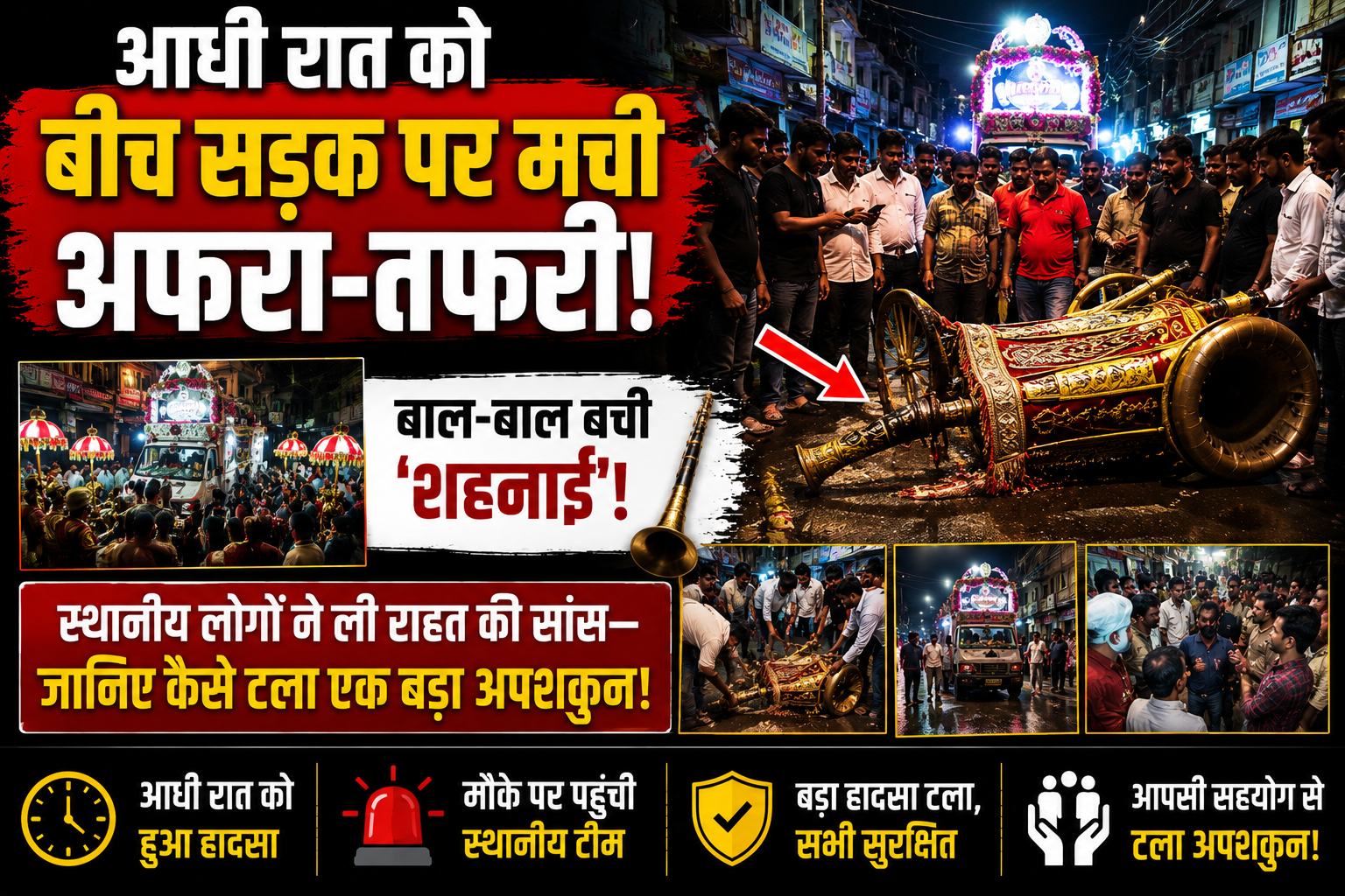 आधी रात को बीच सड़क पर मची अफरा-तफरी, बाल-बाल बची 'शहनाई'; स्थानीय लोगों ने ली राहत की सांस—जानिए कैसे टला एक बड़ा अपशकुन!