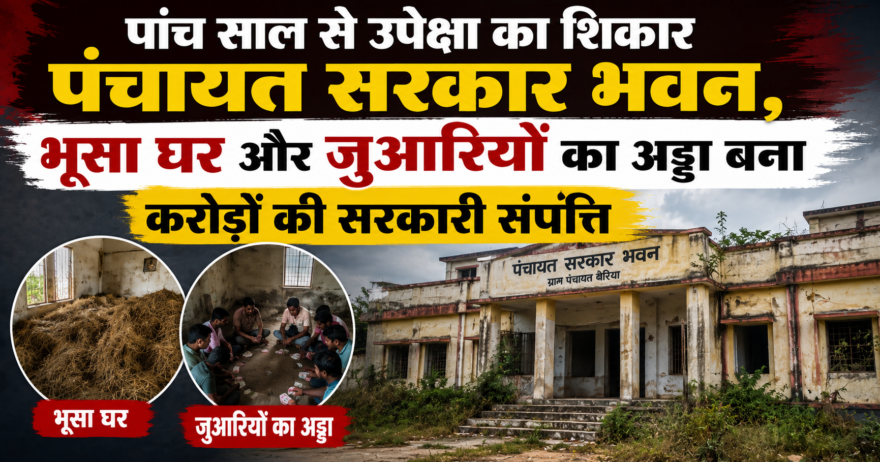 पांच साल से उपेक्षा का शिकार पंचायत सरकार भवन, भूसा घर और जुआरियों का अड्डा बना करोड़ों की सरकारी संपत्ति