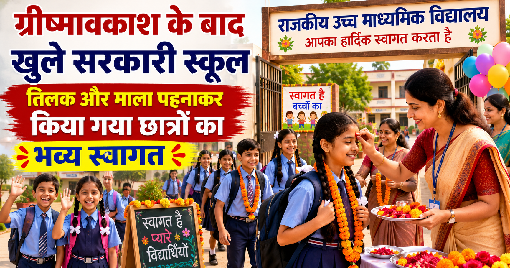 ग्रीष्मावकाश के बाद सरकारी स्कूलों में 'उत्सव', चंदन तिलक और पुष्पवर्षा के साथ लौटे नौनिहाल