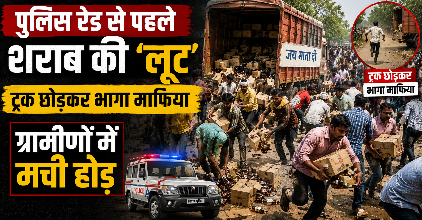पुलिस रेड से पहले शराब की 'लूट', ट्रक छोड़कर भागा माफिया, ग्रामीणों में मची होड़