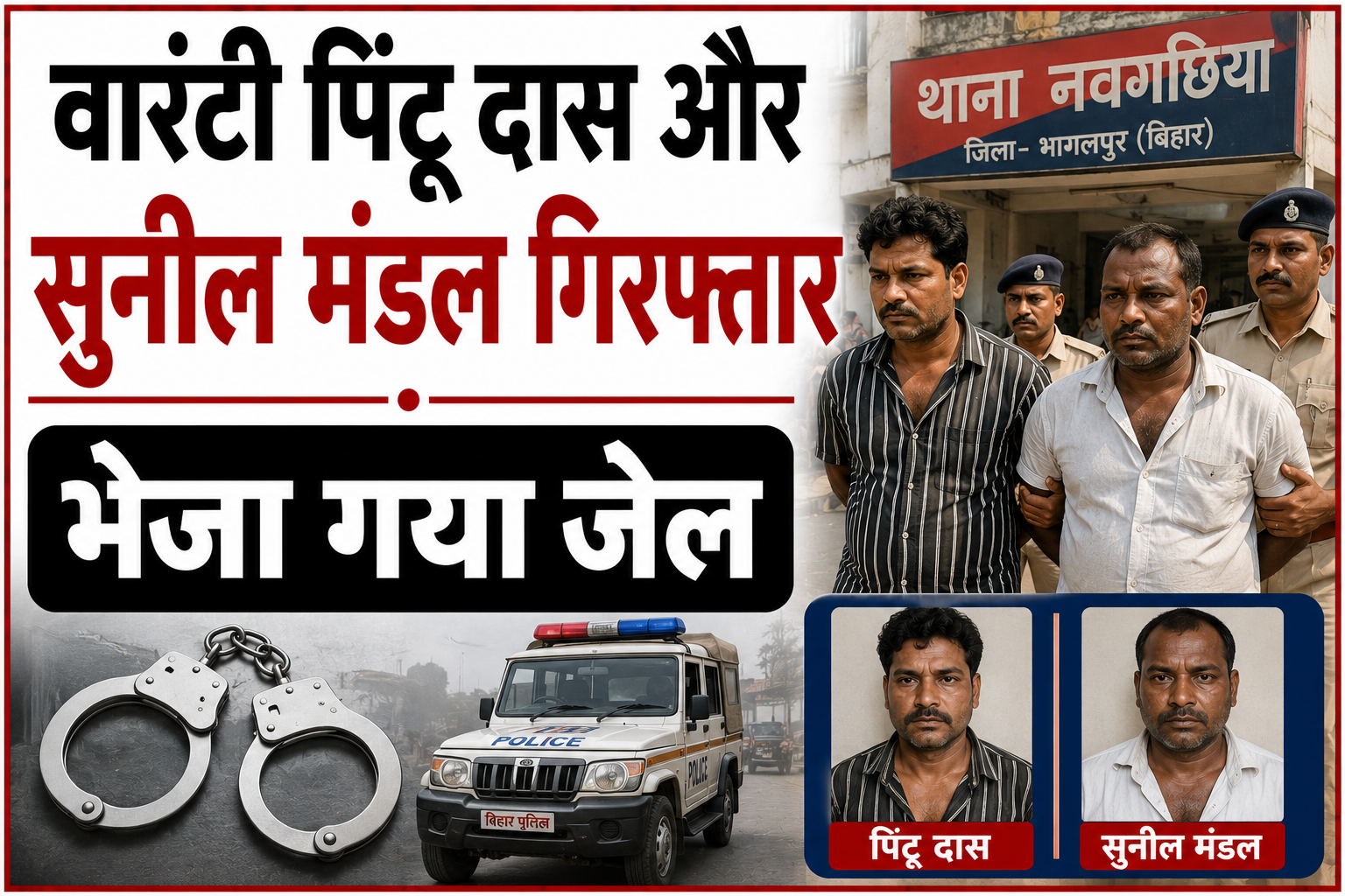 वारंटी पिंटू दास और सुनील मंडल गिरफ्तार, भेजा गया जेल