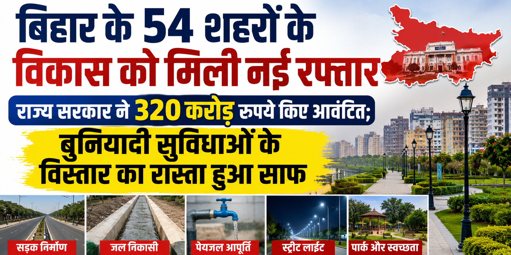 बिहार के 54 शहरों के विकास को मिली नई रफ्तार, राज्य सरकार ने 320 करोड़ रुपये किए आवंटित; बुनियादी सुविधाओं के विस्तार का रास्ता हुआ साफ