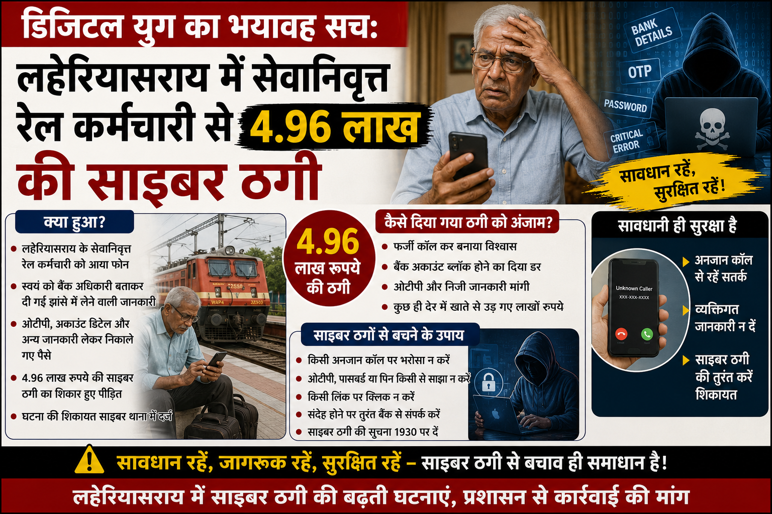 डिजिटल युग का भयावह सच: लहेरियासराय में सेवानिवृत्त रेल कर्मचारी से 4.96 लाख की साइबर ठगी