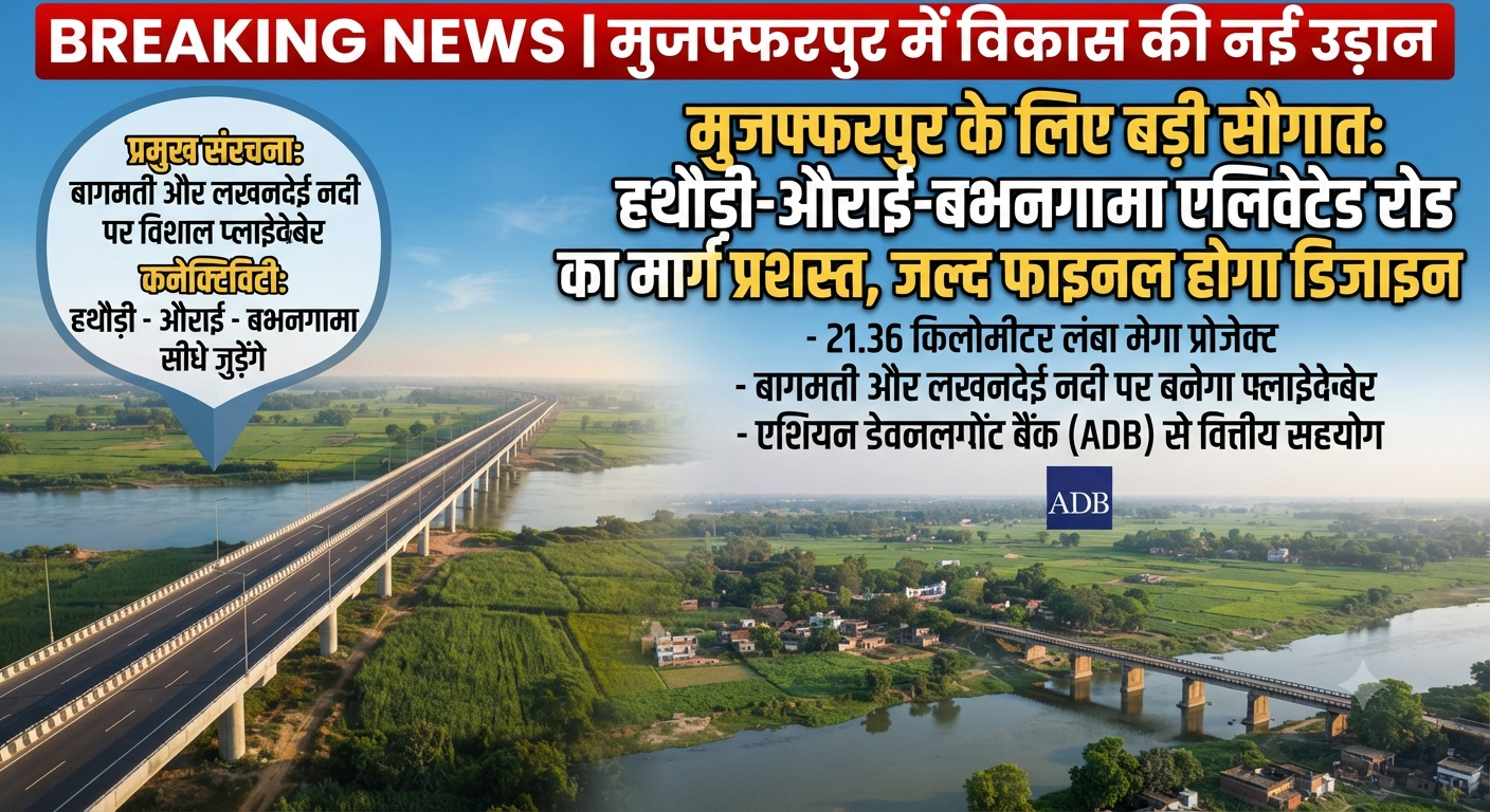 मुजफ्फरपुर के लिए बड़ी सौगात: हथौड़ी-औराई-बभनगामा एलिवेटेड रोड का मार्ग प्रशस्त, जल्द फाइनल होगा डिजाइन