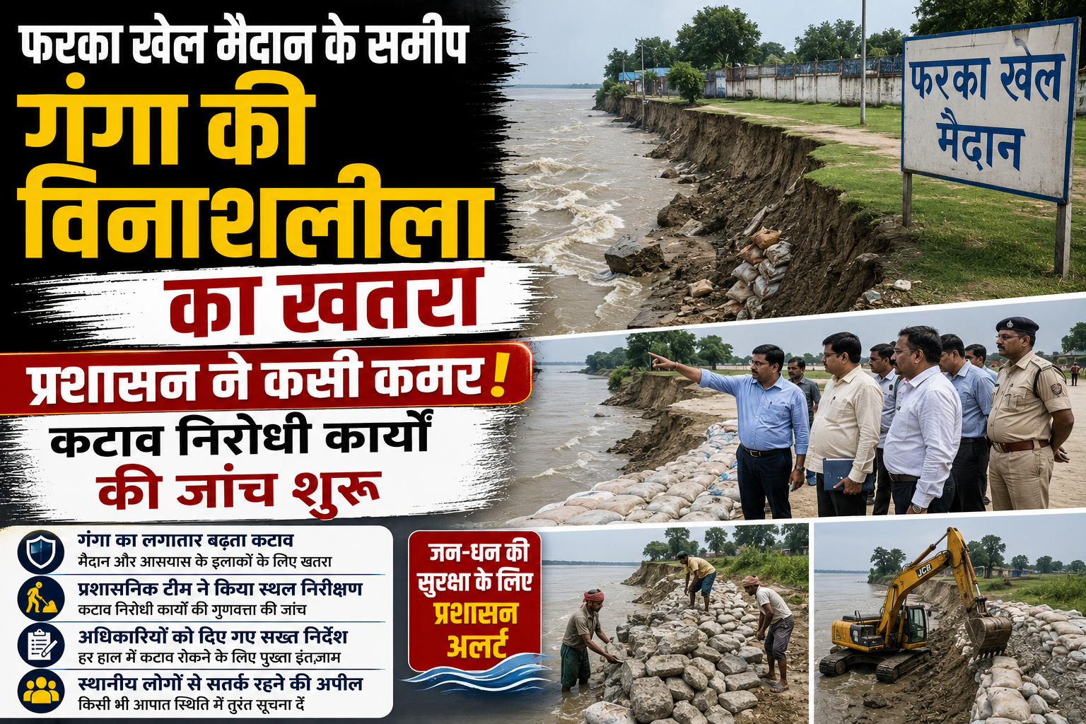 फरका खेल मैदान के समीप गंगा की विनाशलीला का खतरा; प्रशासन ने कसी कमर, कटाव निरोधी कार्यों की जांच शुरू