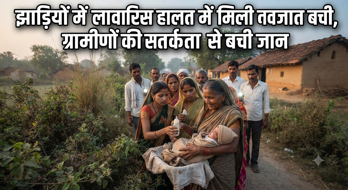झाड़ियों में लावारिस हालत में मिली नवजात बच्ची, ग्रामीणों की सतर्कता से बची जान