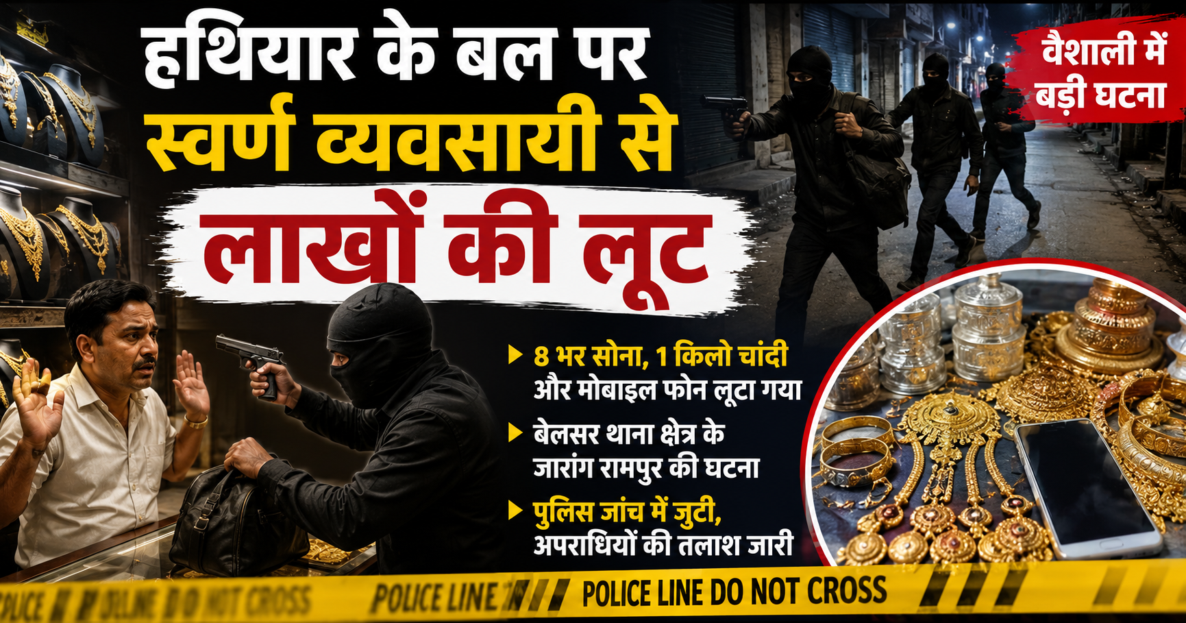 Armed Robbers Loot Goldsmith of Gold, Silver and Mobile Phone in Vaishali