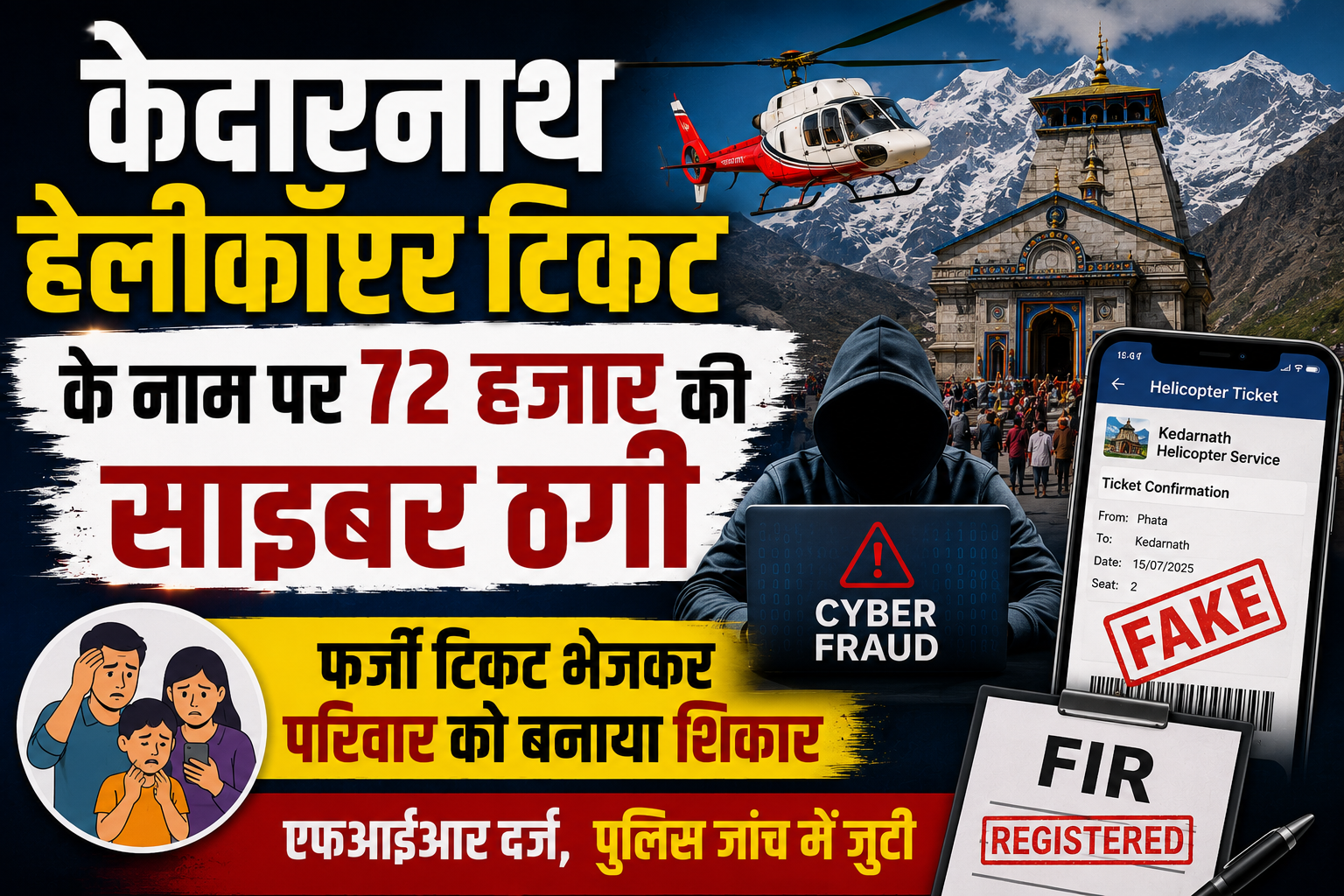 केदारनाथ हेलीकॉप्टर टिकट के नाम पर 72 हजार की साइबर ठगी, फर्जी टिकट भेजकर परिवार को बनाया शिकार; एफआईआर दर्ज