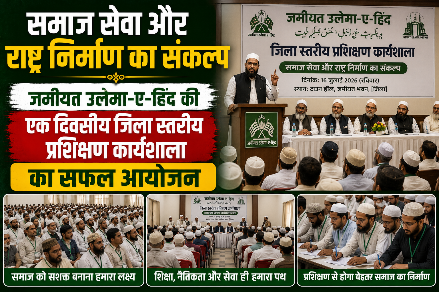 समाज सेवा और राष्ट्र निर्माण का संकल्प जमीयत उलेमा-ए-हिंद की एक दिवसीय जिला स्तरीय प्रशिक्षण कार्यशाला का सफल आयोजन