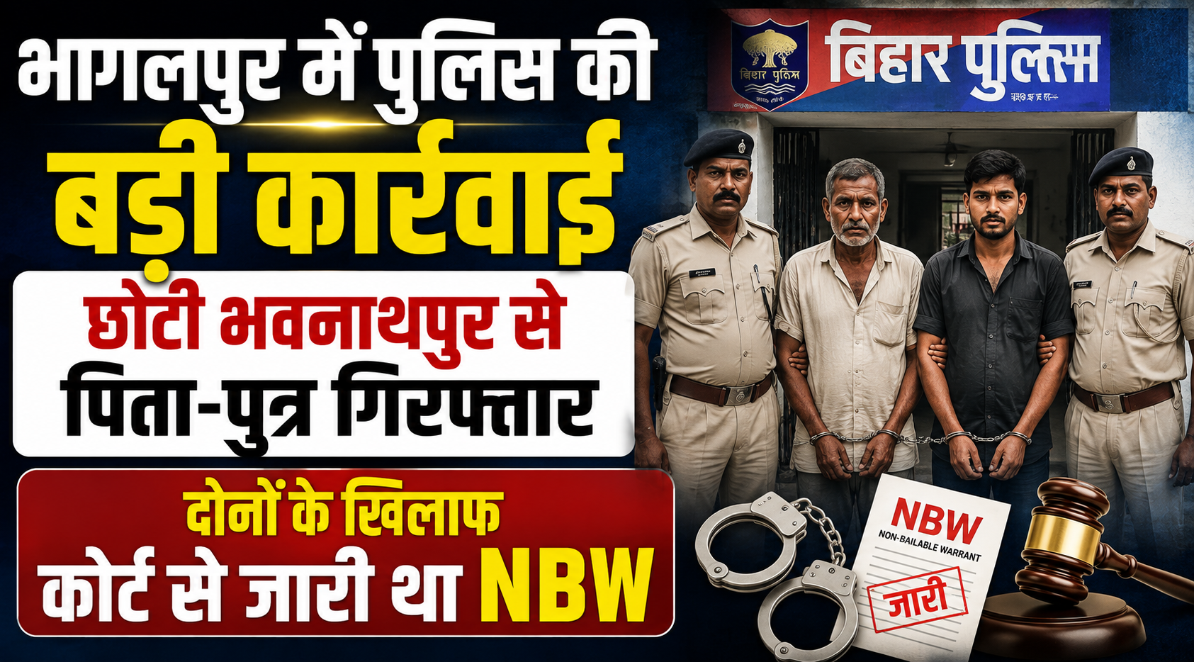 भागलपुर में पुलिस की बड़ी कार्रवाई, छोटी भवनाथपुर से पिता-पुत्र गिरफ्तार; दोनों के खिलाफ कोर्ट से जारी था NBW