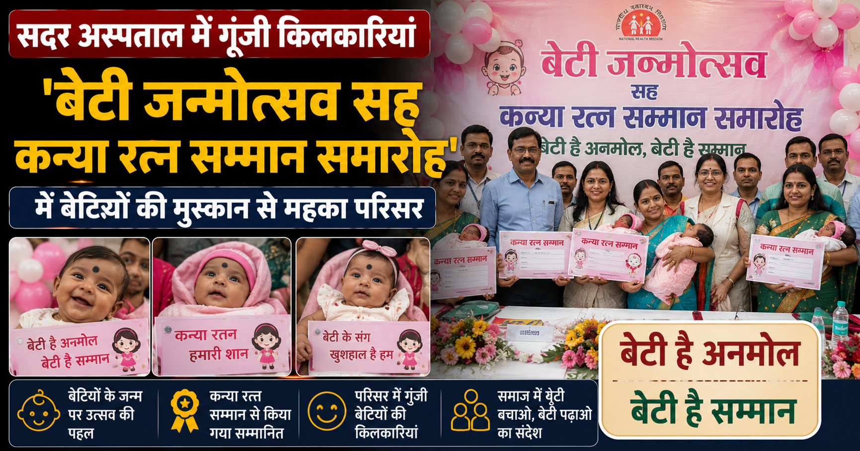 सदर अस्पताल में गूंजी किलकारियां, 'बेटी जन्मोत्सव सह कन्या रत्न सम्मान समारोह' में बेटियों की मुस्कान से महका परिसर