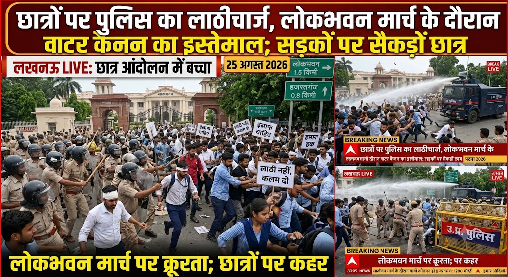 Police Lathi-Charge Students, Water Cannon Used During March Toward Lok Bhavan; Hundreds of Students on Streets