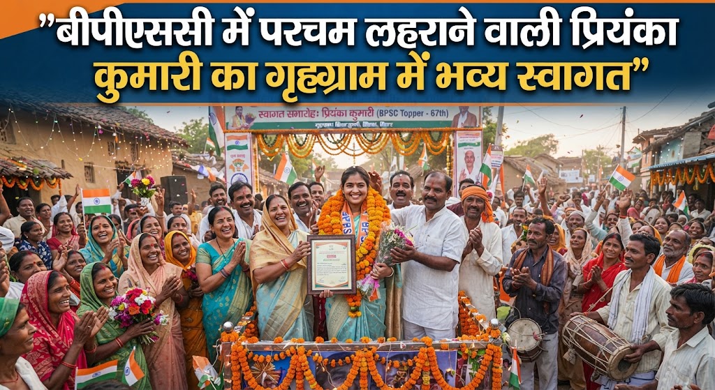 बीपीएससी में परचम लहराने वाली प्रियंका कुमारी का गृहग्राम में भव्य स्वागत