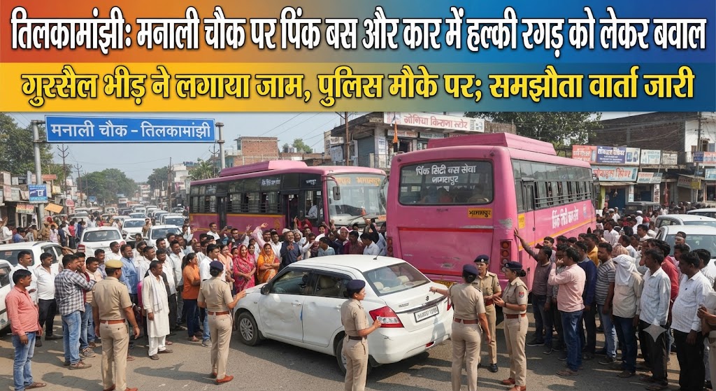 तिलकामांझी थाना क्षेत्र के मनाली चौक पर पिंक बस और कार में हल्की रगड़ को लेकर मचा बवाल; कार सवार ने किया जमकर हंगामा, स्थानीय लोगों की सूझबूझ से टला बड़ा विवाद और मामला शांत