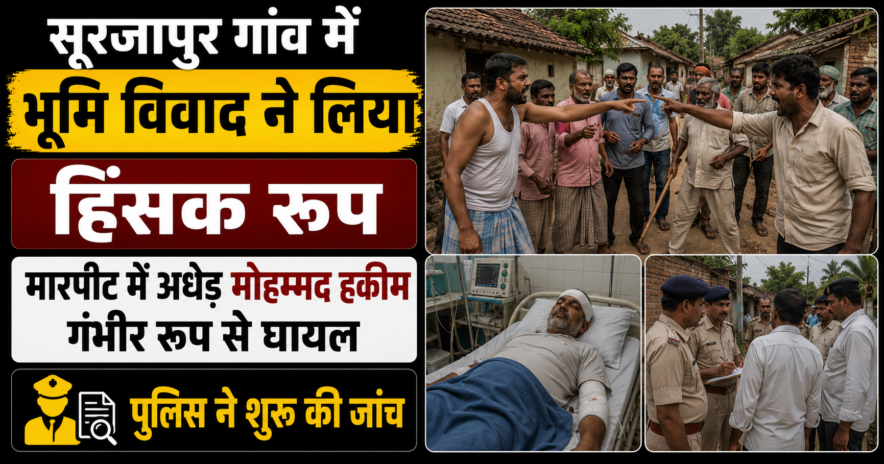 सूरजापुर गांव में भूमि विवाद ने लिया हिंसक रूप, मारपीट में अधेड़ मोहम्मद हकीम गंभीर रूप से घायल; पुलिस ने शुरू की जांच